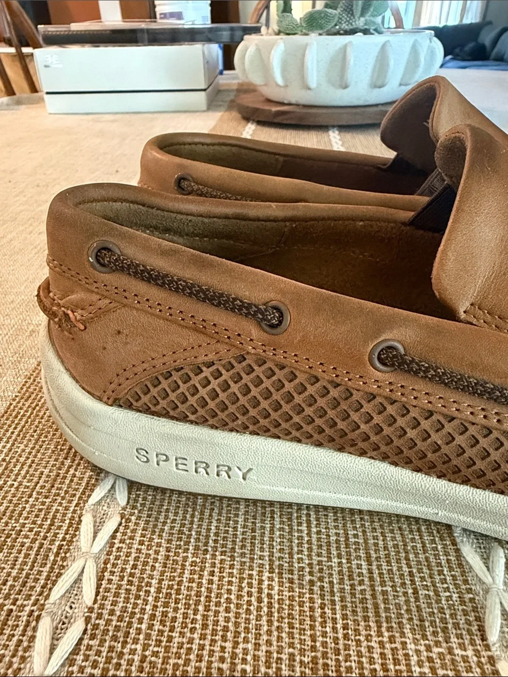 Sperry Men’s Tan Leather Slip-On Boat Shoes